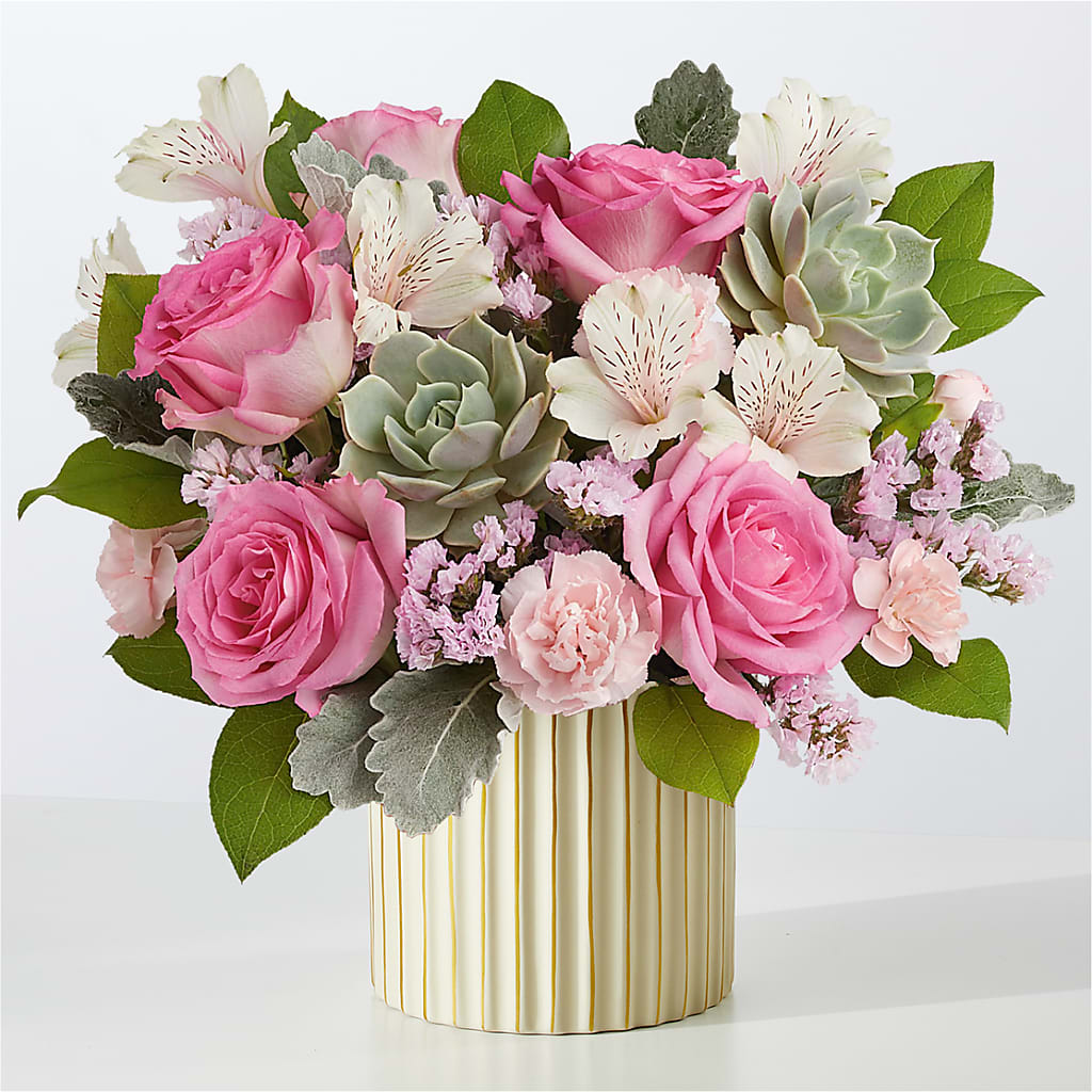 Dusty Rose Bouquet with Ivory Vase – ALBRIGHT'S INC, Columbus GA
